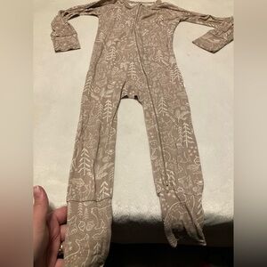 Butterscotch Babies Bamboo Tan One Piece Pajamas with Forest/Woodland Print